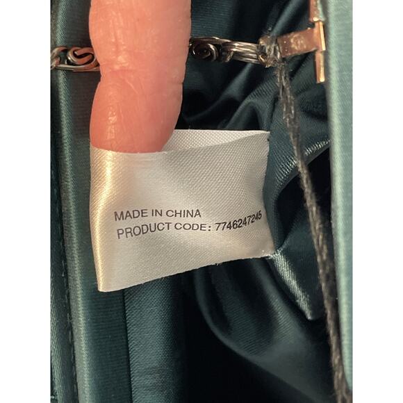 COAST Green Satin Unique Evening Bag Clutch with Chain Shoulder Strap NWT - Picture 8 of 14